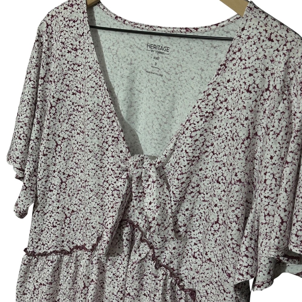 Torrid Heritage Jersey V-Neck Tie Front Top Blossom Floral 100% Cotton 3X NEW - Picture 4 of 9